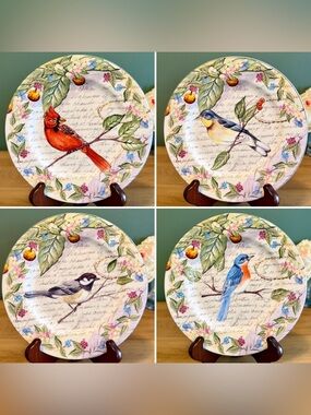 American Atelier Morning Song Bird Salad Plates Set 4